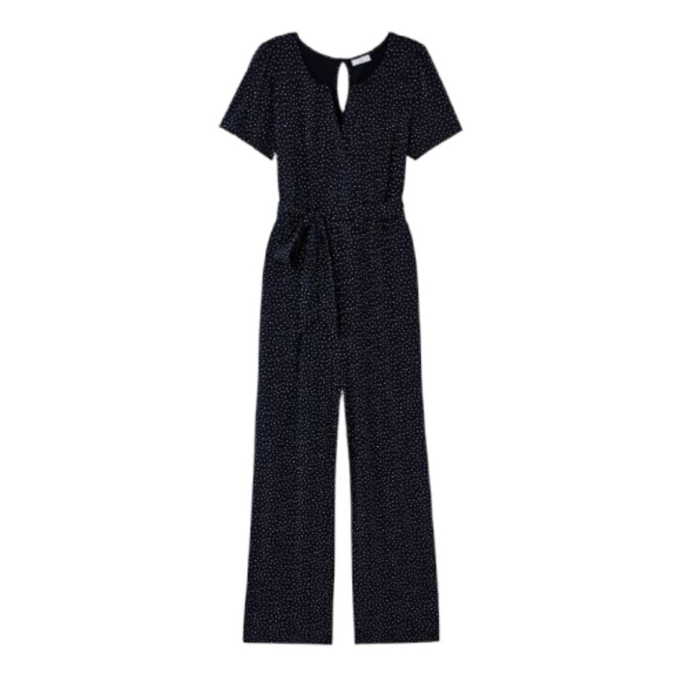 NWT J. Jill Womens Size Large Split Neck Cropped Jumpsuit in Swiss Micro Dot NEW